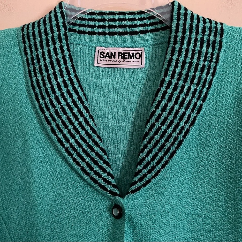 Vintage San Remo Green Cardigan Sweater Jacket Medium Rockabilly Retro